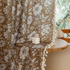 Boho Floral Curtains 72 Inches Long Farmhouse Linen Blend Window Curtain Pane...