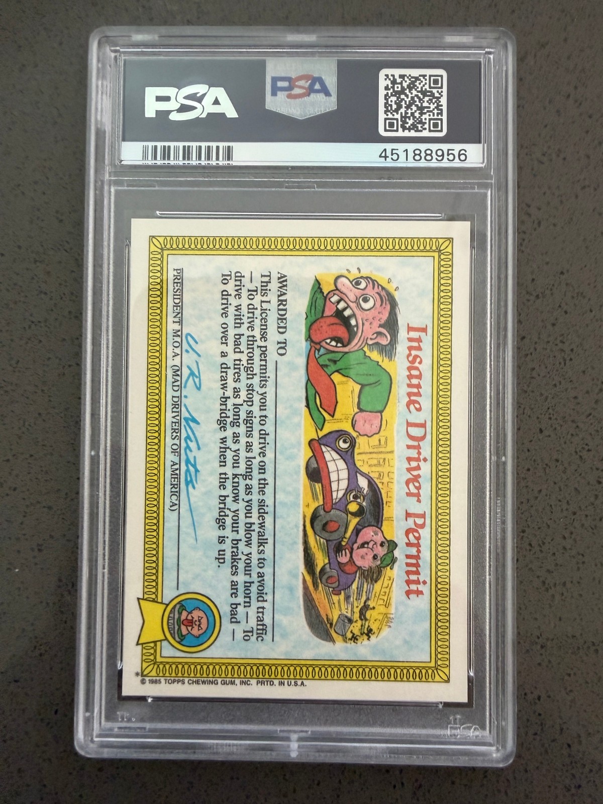 1985 Garbage Pail Kids Cranky Frankie Stickers #18a PSA 10 view 2