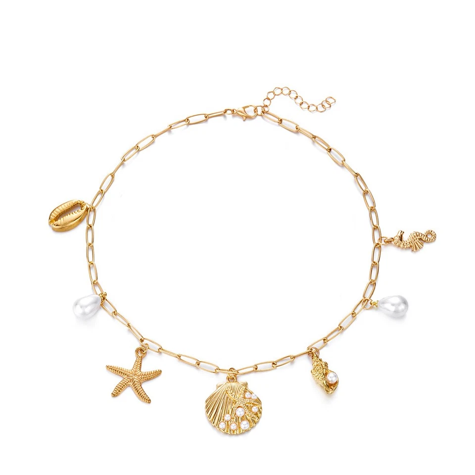 Imitation Pearl Chain Choker Beach Holiday Jewelry Conch Beaded Pendant DIY Ñ - Image 3 of 4