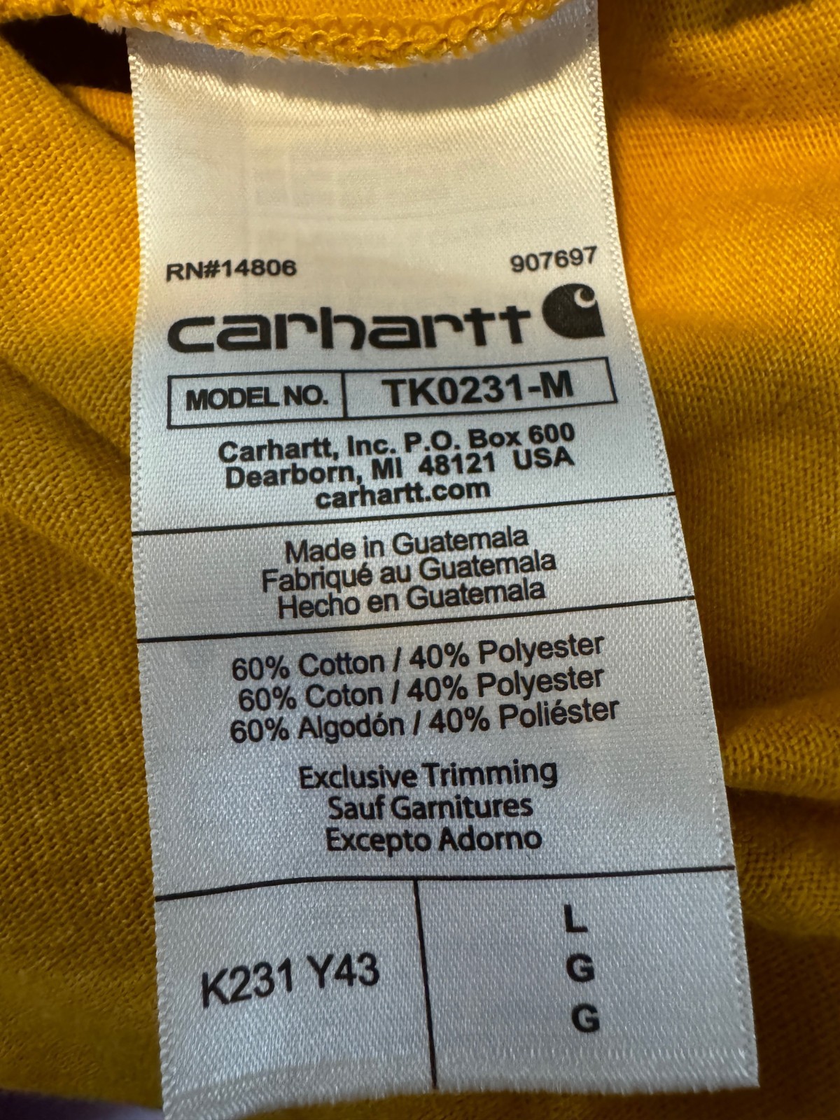NEW Carhartt K231 Loose-Fit Heavyweight Logo Graphic T-Shirt Men's Large Yellow thumbnail 6