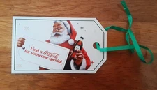 COCA-COLA Oversized Santa Holiday Gift Tags w/green ribbon - 60 Tags