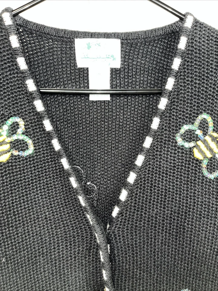 The Quacker Factory Black Bumble Bee Knit Sweater Vest Size Medium - Image 3 of 4