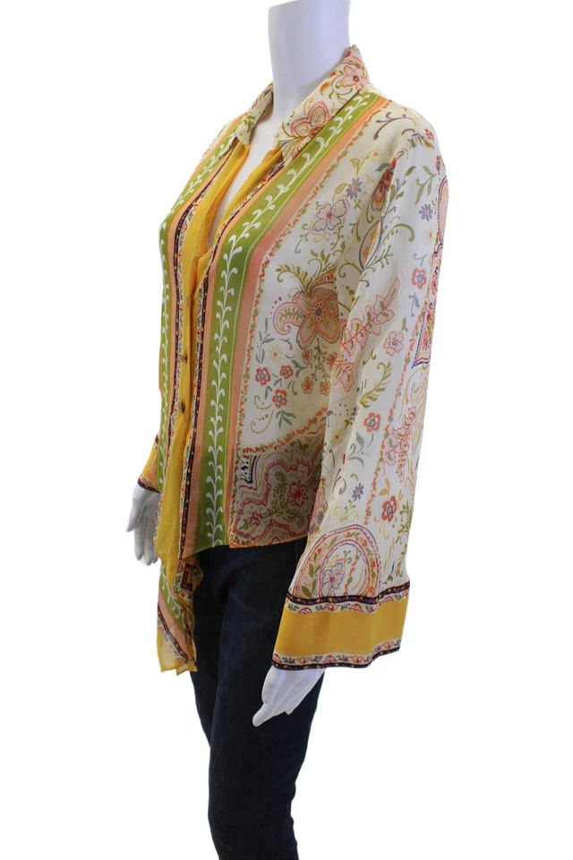 Blusa Boho Para Mujer Zara Floral Paisley Mezcla Seda Cuello Abotonada Talla S Foto 2 de 4