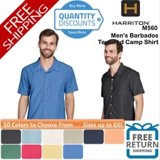 🔥 Harriton Men Barbados Textured Camp Shirt chest pocket Up To 6XL M560