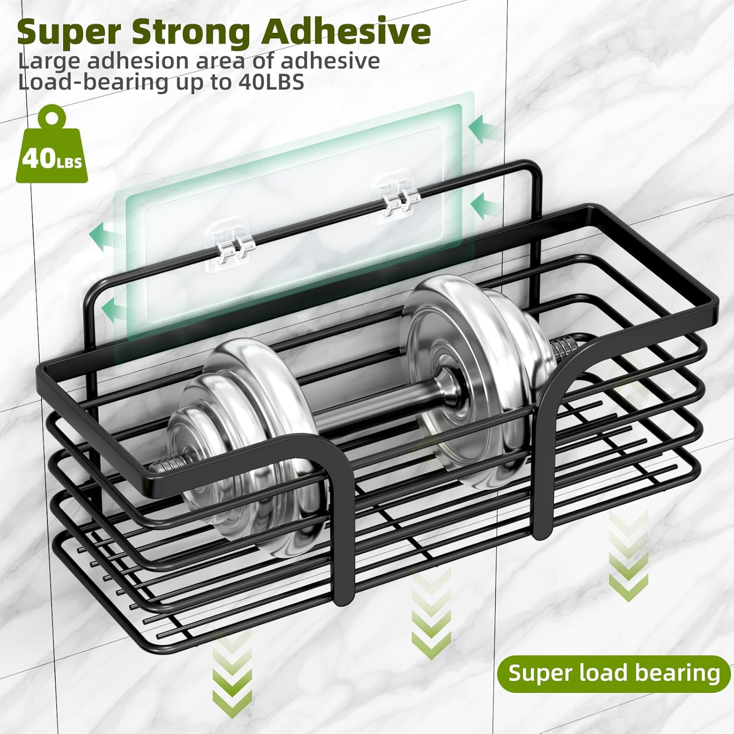 Shower Caddy, Adhesive Shower Organizer with Soap Dish and 4 Hooks, Rustproof St