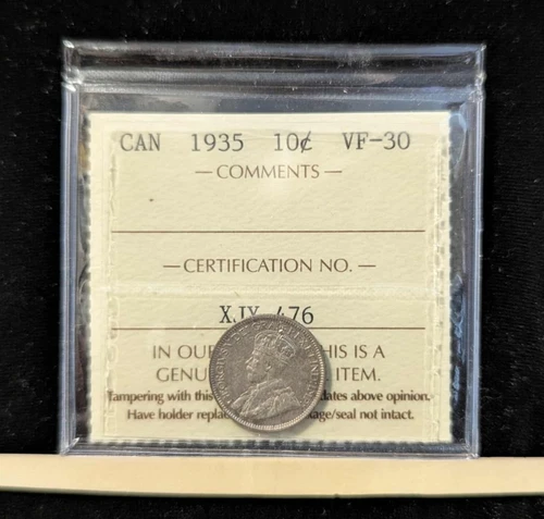 1935   ICCS Graded Canadian,  ¢10  Cent, **VF-30** # XJY 476