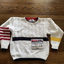 Vintage Lacoste 80s White Blue Sweater Crocodile Kids 6 Nautical Mathematical