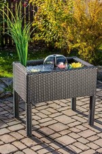 Heissner Terrassen Hochteich mit Wasserspiel schwarz Polyrattan Wassergarten