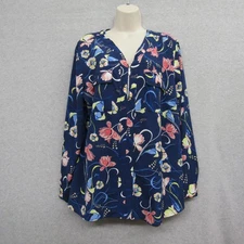 Valerie Stevens Womens XL Blue Top Blouse Long Sleeve Pullove Casual Preppy Chic