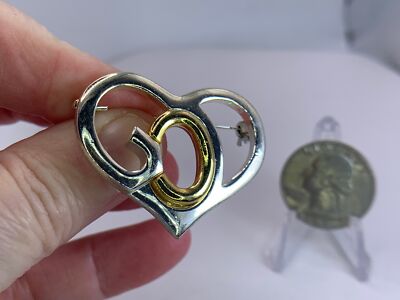 Valentine Heart Outline SJ R Vintage Bi-Metal Brooch M-1943 | eBay