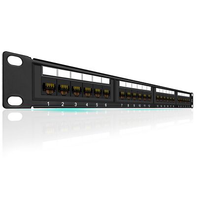 Patch Panel 24 Port Cat6 10G Support Network Patch Panel UTP 19-Inch Wallmoun...