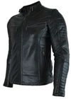 Mens Biker Motorcycle Leather Jacket with Protectors Quilted Quilted Retro Jacket