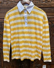 New Style & Co Women Striped Rugby Shirt, Oatmeal Heather Combo, Large 