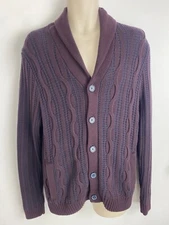 M&S Collection Pure Cotton Mens M  Burgundy Chunky Knit Cardigan Shawl Neck 