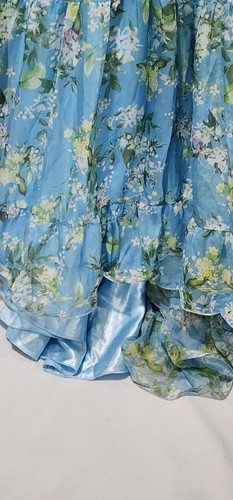 VESTIDO DE GASA MAC DUGGAL TALLA 10 VOLANTES FLORAL RECORTADO EN NIVELES $598 - Imagen 7 de 9
