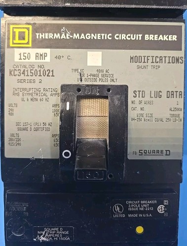 SQUARE D KC341501021 150A 480V 3Pole ILine Thermal Magnetic Circuit Breaker - Picture 2 of 7