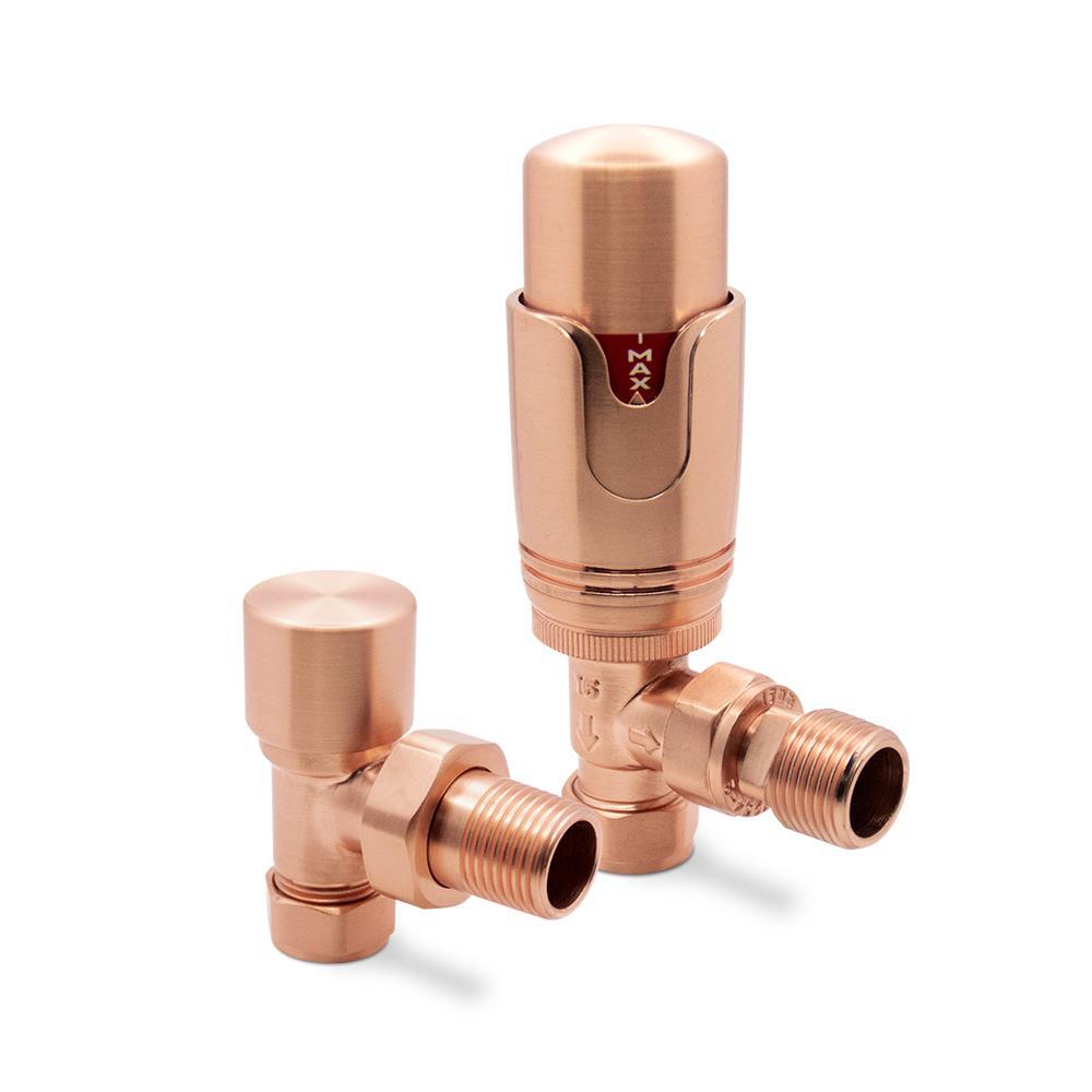 Radiator Towel Rail Valves Angled Copper Thermostatic TRV Central Heating Pair
