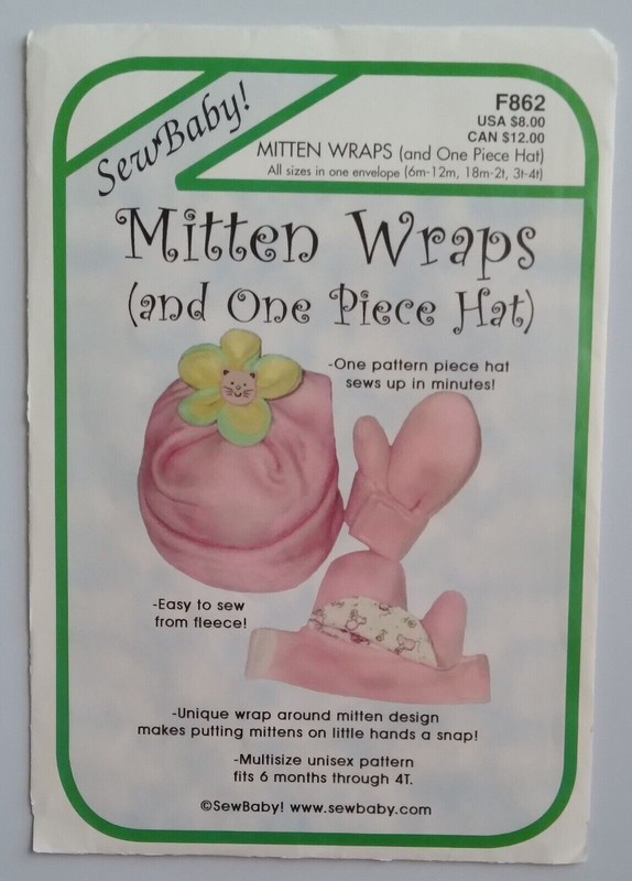 SEW BABY F862 LINED MITTEN WRAPS & ONE-PIECE HAT AGES 6 MOS. - 4T PATTERN UNCUT
