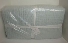 Pottery Barn Pickstitch King / California King Quilt Cotton Linen Blue Frost