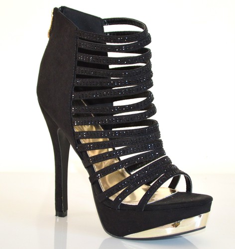 SANDALI NERI donna STRASS eleganti tacco alto ORO decolte' scarpe cerimonia  30X | eBay