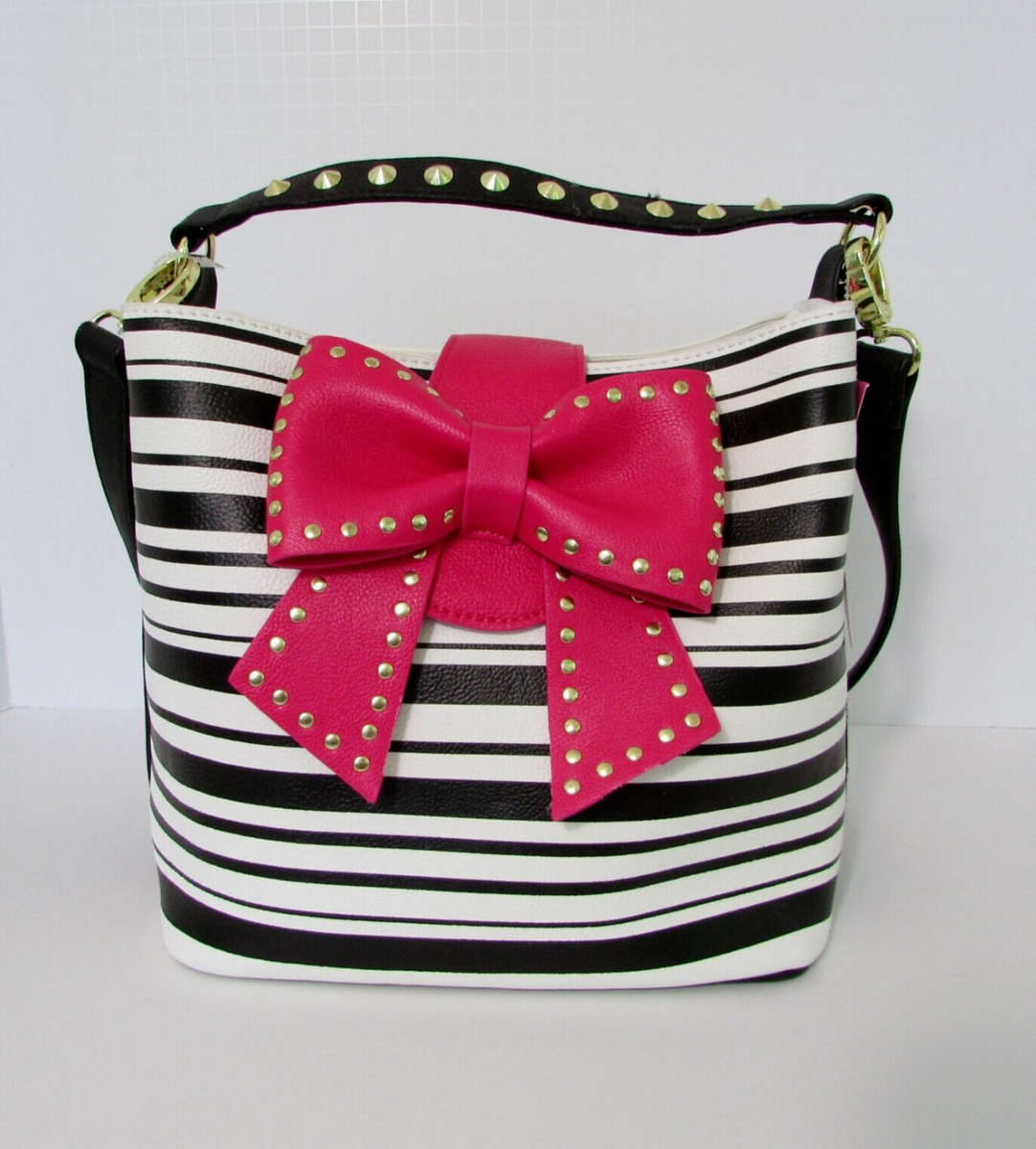 Betsey Johnson Hopeless Romantic Studded Fuchsia Bow Bucket