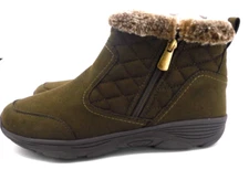 Easy Spirit Olive Green Ankle Boots w/ Faux Fur Trim & Side Zip Wmn's Sz 6.5 M