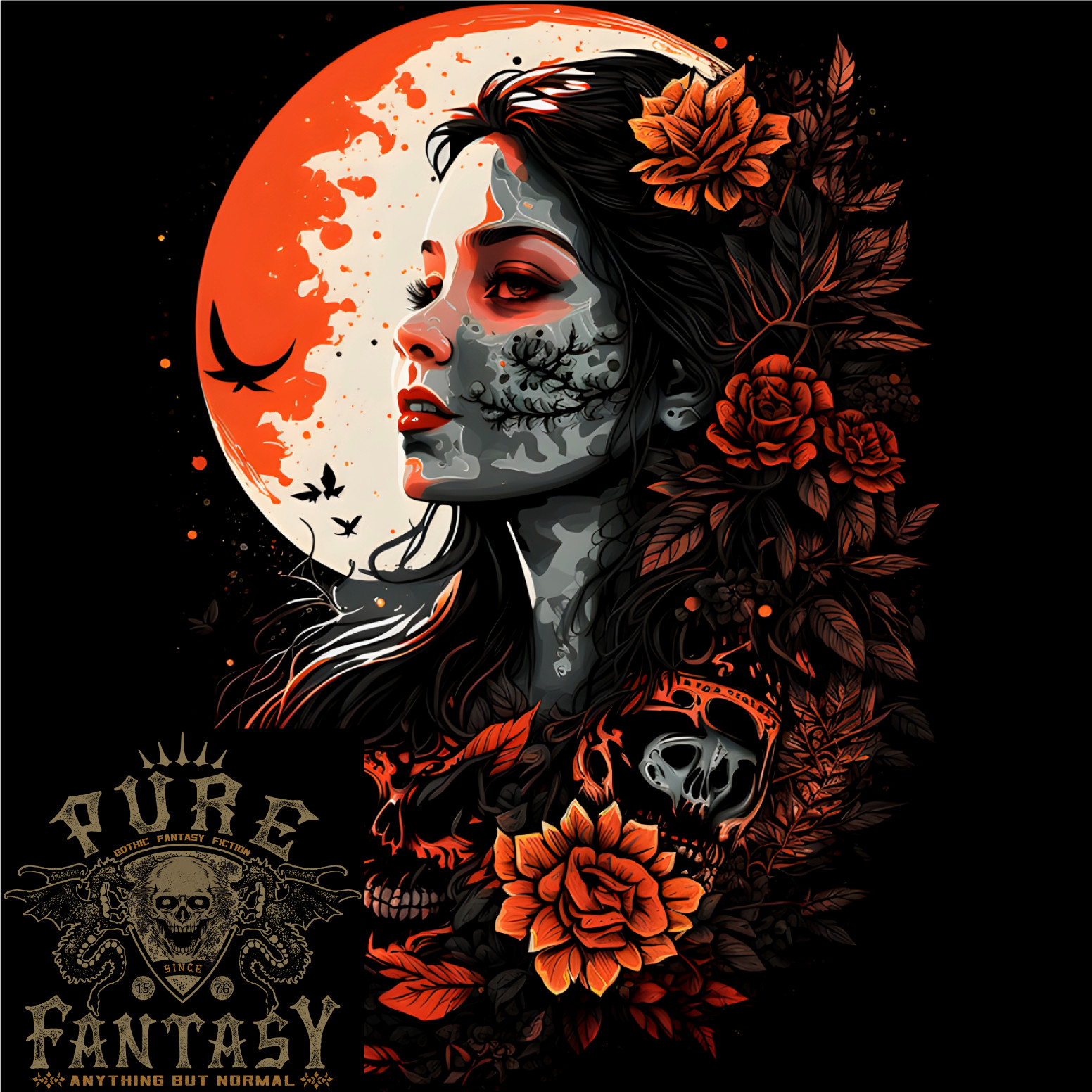 Santa Muerte Y Luna Calaveras Rosas Camiseta De Algodón Ligera Para Hombre