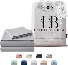 Luxury Bamboo Queen Bed Sheet Set Ultra Soft Cooling Sheets - Dove Grey