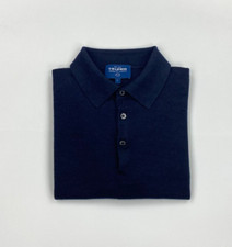 Men's Navy Blue TM Lewin Jumper Medium M Merino Wool Silk Cashmere Collared B