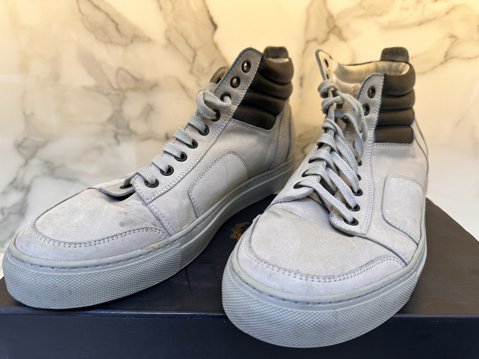 SAOLA Sneaker alte da uomo grigie nabuk fatte a mano in nabuk boxe taglia (12)