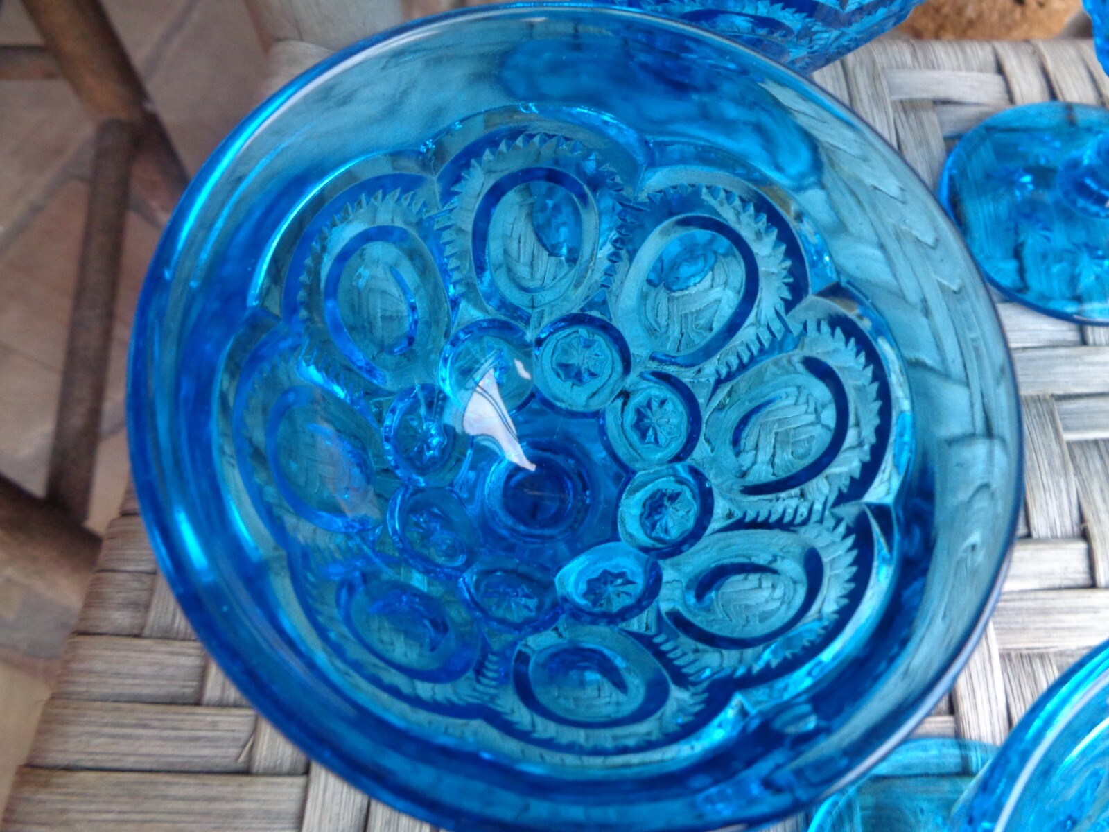 5 L. E. Smith Vintage Blue Moon & Stars Glass SHERBET / CHAMPAGNE / WINE Glasses eBay