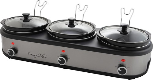Megachef Mc-1203 Triple 2.5 Quart Slow Cooker And Buffet Server In Brushed - Picture 2 of 2
