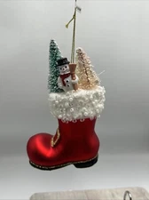 RAZ Imports Santa Claus Boot Bottle Brush Tree Snowman Christmas Ornament  5.25"
