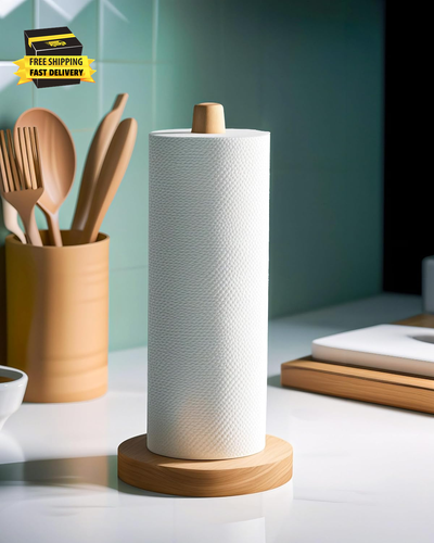 Wooden Paper Towel Holder Stand - Kitchen Paper Hanger Rack Bathroom Towel Roll