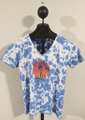 Life is Good Womens Simplify Crusher T-Shirt Blue Tie Dye Palm Tree Size Medium