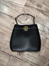 New Tory Burch Felix Bucket Bag Leather Black Crossbody Purse 144028