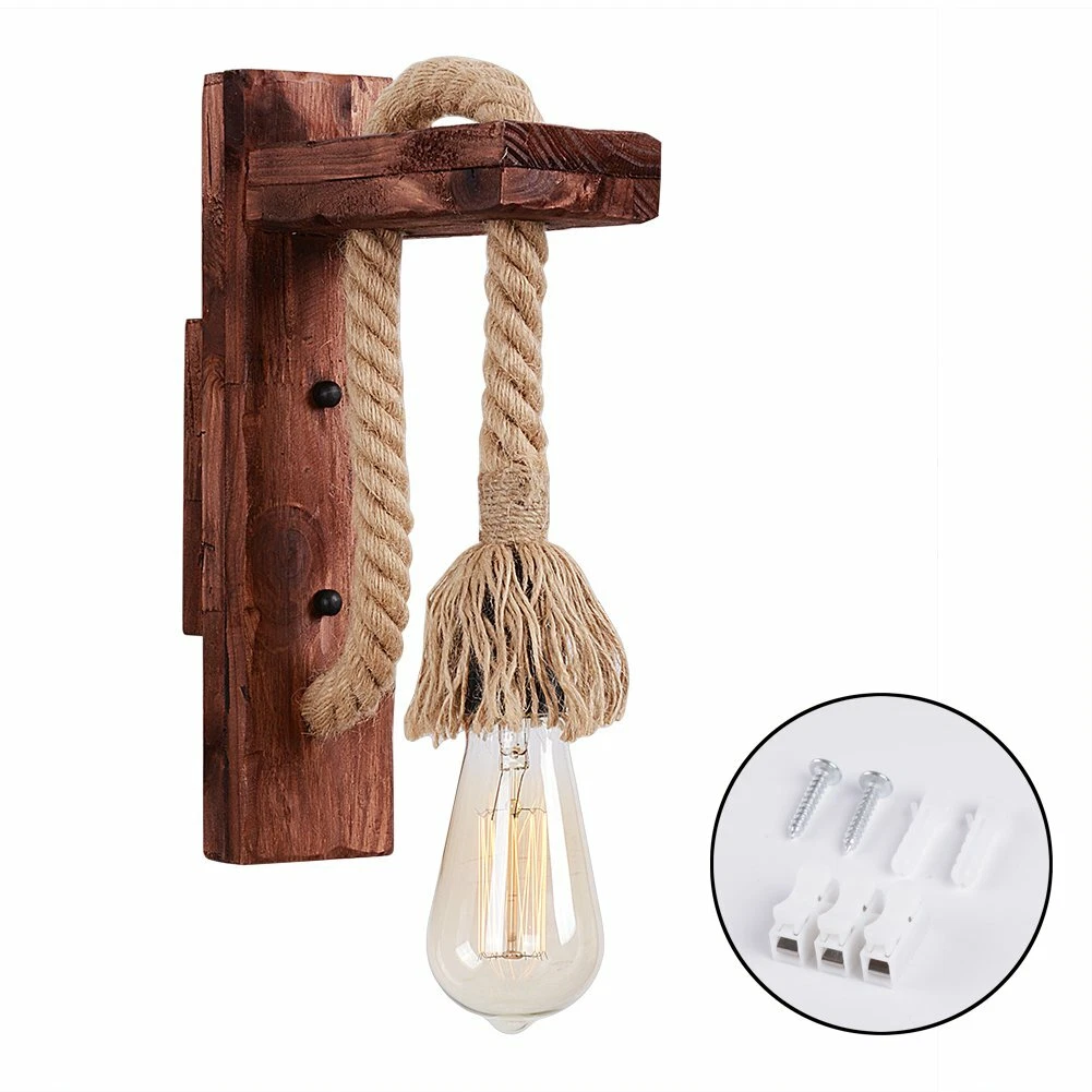 Audor Industrial Wood Iron Hemp Rope Wall Lamp Creative Pulley