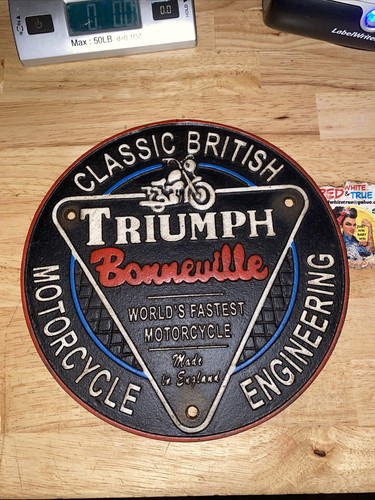 Triumph Motorcycles Sign Plaque Cast Iron Patina Fatboy Biker Indian Collector - Picture 3 of 14
