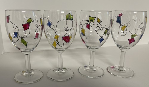 Set of 4 Hand Painted Wine Glasses with Kites. France - Picture 6 of 9