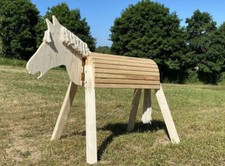 Holzpferd Wolle - mit weicher Wuschelm&auml;hne Sitzh&ouml;he 115 cm - unlasiert