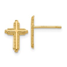 Real 14kt Yellow Gold Polished Cross Post Earrings
