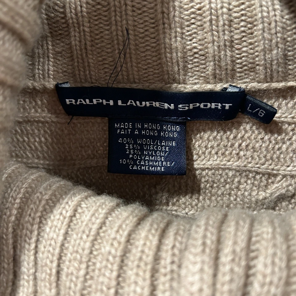 Cárdigan Ralph Lauren Lana Cachemira Tejido con Cable Cinturón Marrón Tostado Botones Grandes  Foto 3 de 3