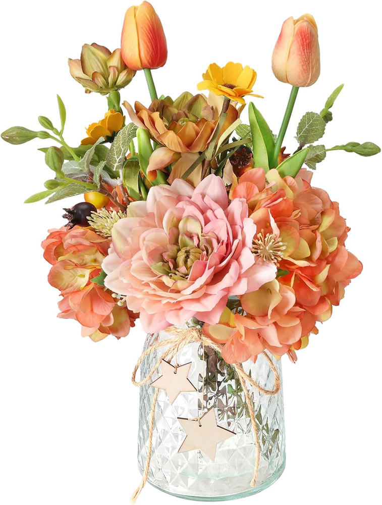 Silk Hydrangea Artificial Flowers in Vase for Home Decor
