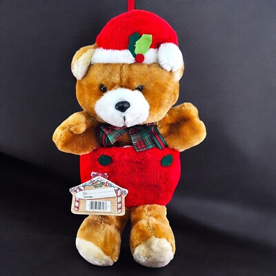 VTG Santas Best 3D Christmas Stocking Brown Bear Stuffed Plush Head Dbl Pockets