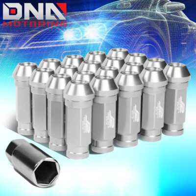 J2 ENGINEERING SILVER 20PCS M12X1.5 60MM 7075-T6 ALUMINUM OPEN-END LUG NUTS+KEY