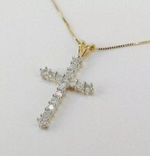 2Ct Round Cut Simulated Diamond Cross Pendant 14K Yellow Gold Plated Free Chain