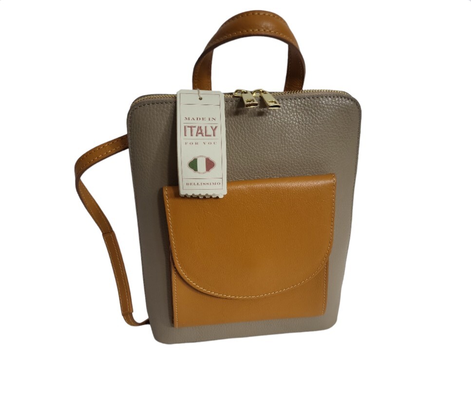 DIVINA FIRENZE Kitty Latte And Honey Leather Backpack Purse Made