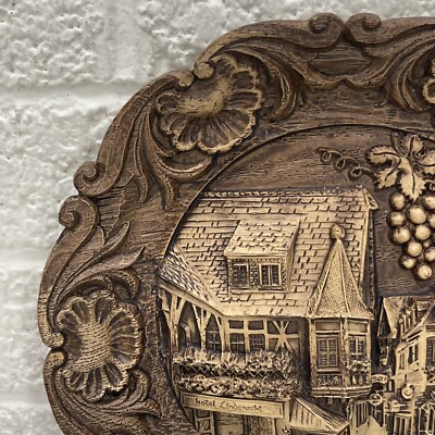 VTG‼ German 3D Souvenir Plate Pressed Wood Resin Rudesheim