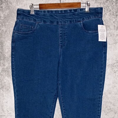 BLAIR womens elastic waist pull on jeans petite 18P Short stretch med wash
