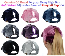 NEW! CC Ponycap Messy High Bun Ponytail Cap Soft Velvet Adjustable Baseball Cap